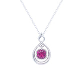 Asfour Crystal Chain Necklace With Art Deco Fuchsia Pendant In 925 Sterling Silver-NM0042-R